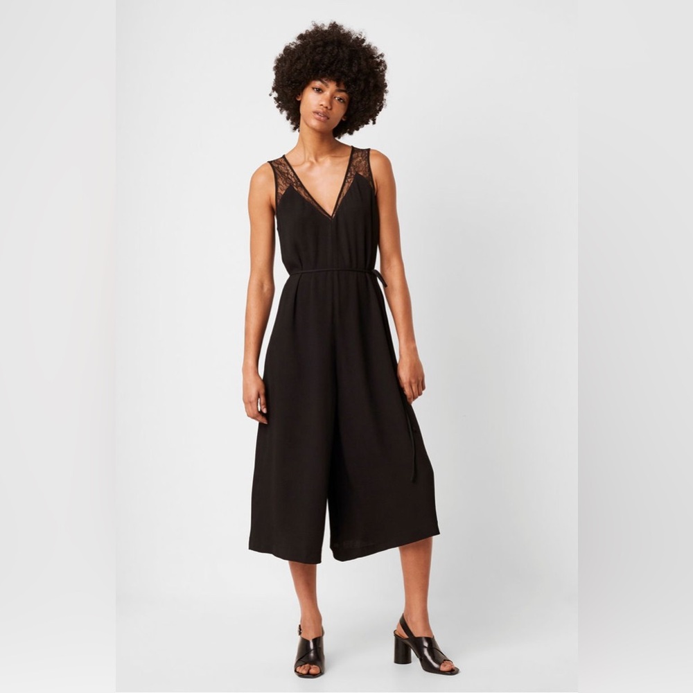 French Connection Angie Lace Belted Jumpsuit Black XS NWT